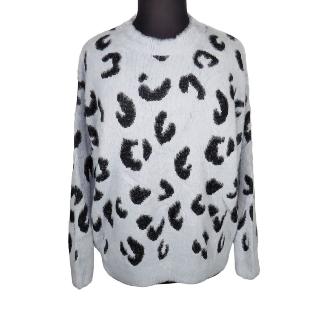 Debut Gray Leopard Print Faux Mohair Shaggy Long Sleeve Sweater Plus Size 3X - Picture 9 of 9